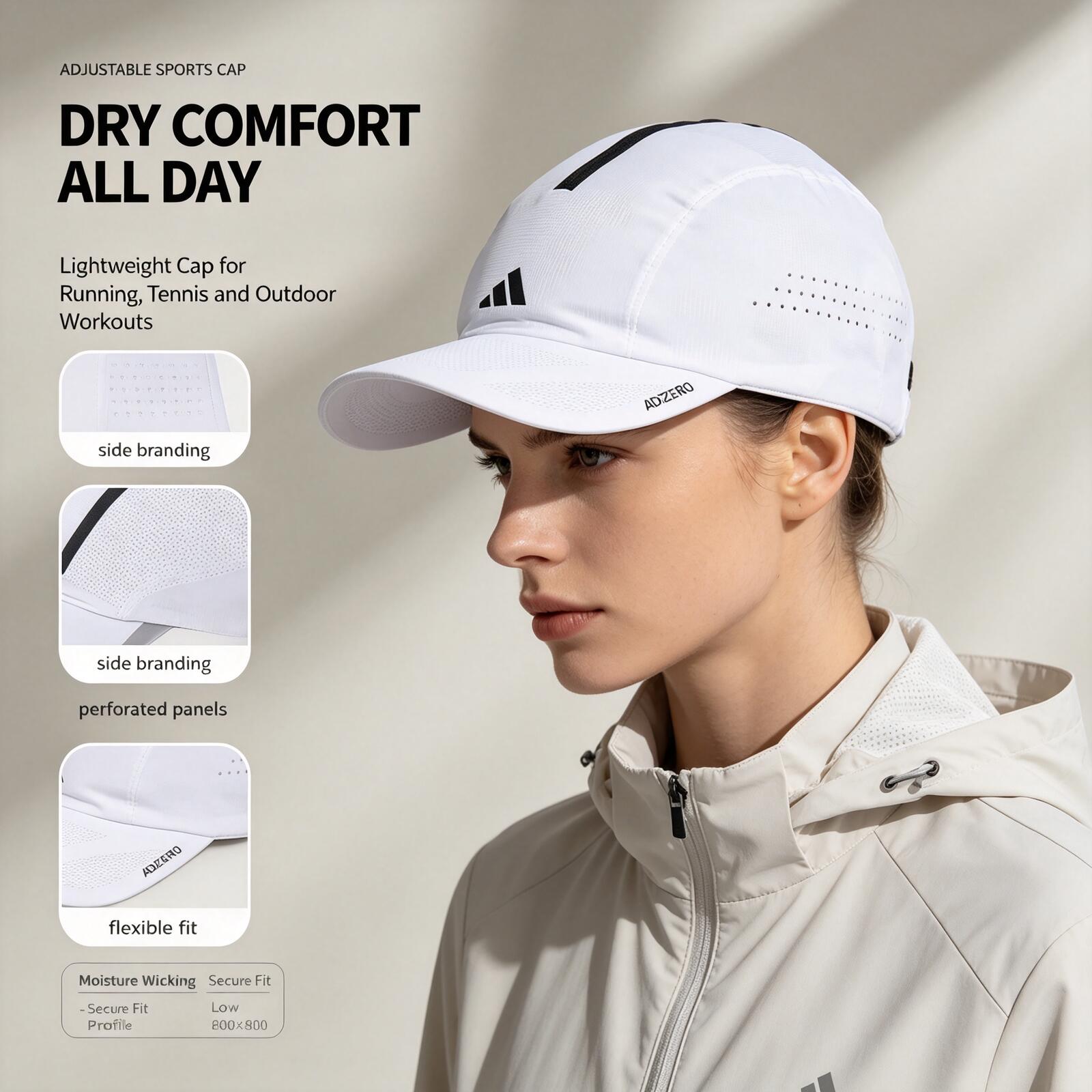 Running Cap Lightweight - Adidas Beyaz Koşu Şapkası Hafif Nefes