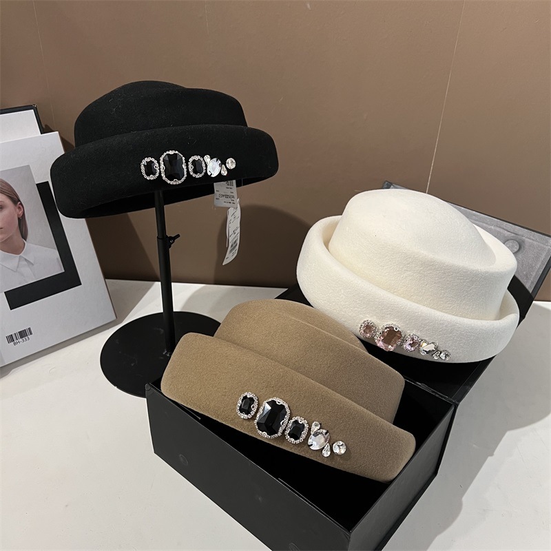 Fedora Hat Wool - Yüksek Kaliteli Rhinestone Yünlü Silindir Şapka